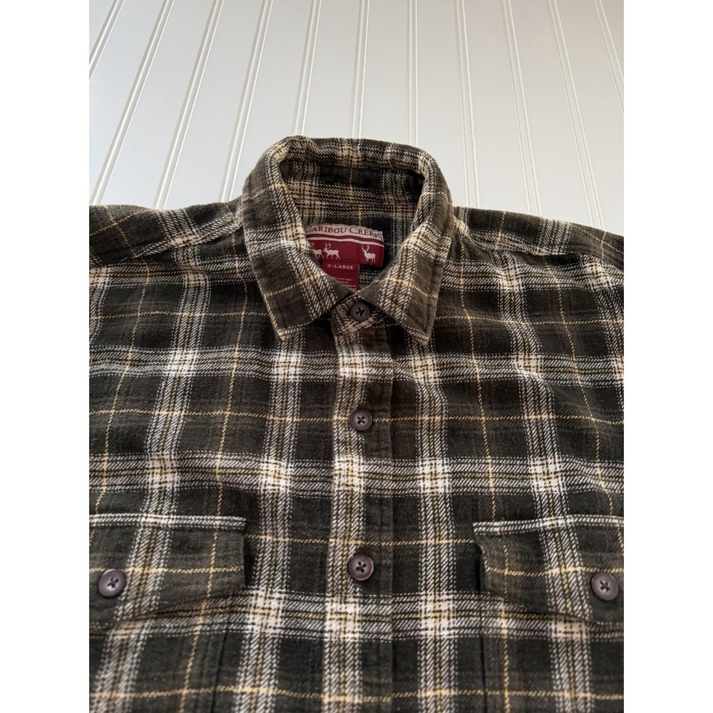 Caribou Creek Men's XL Heavy Flannel Shirt Green Brown‎ Plaid Cotton